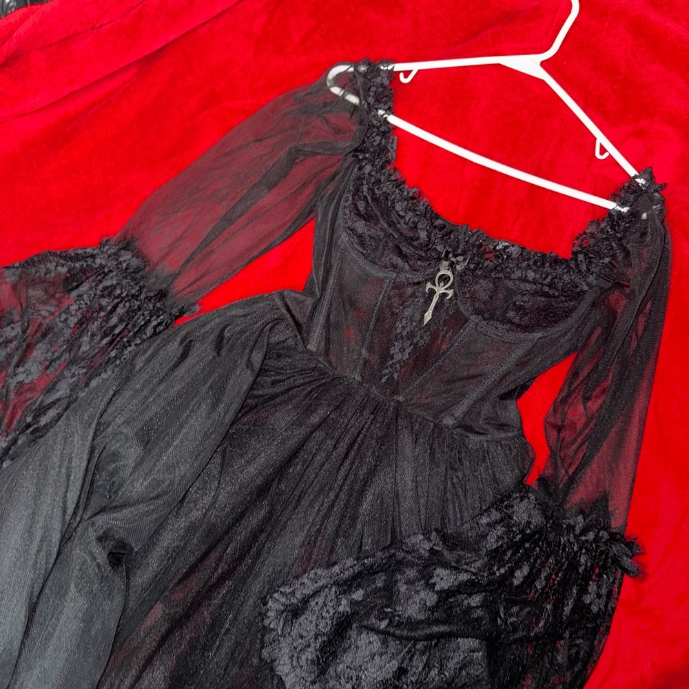 Elegant Black Gothic Dress Gown by Dolls Kill